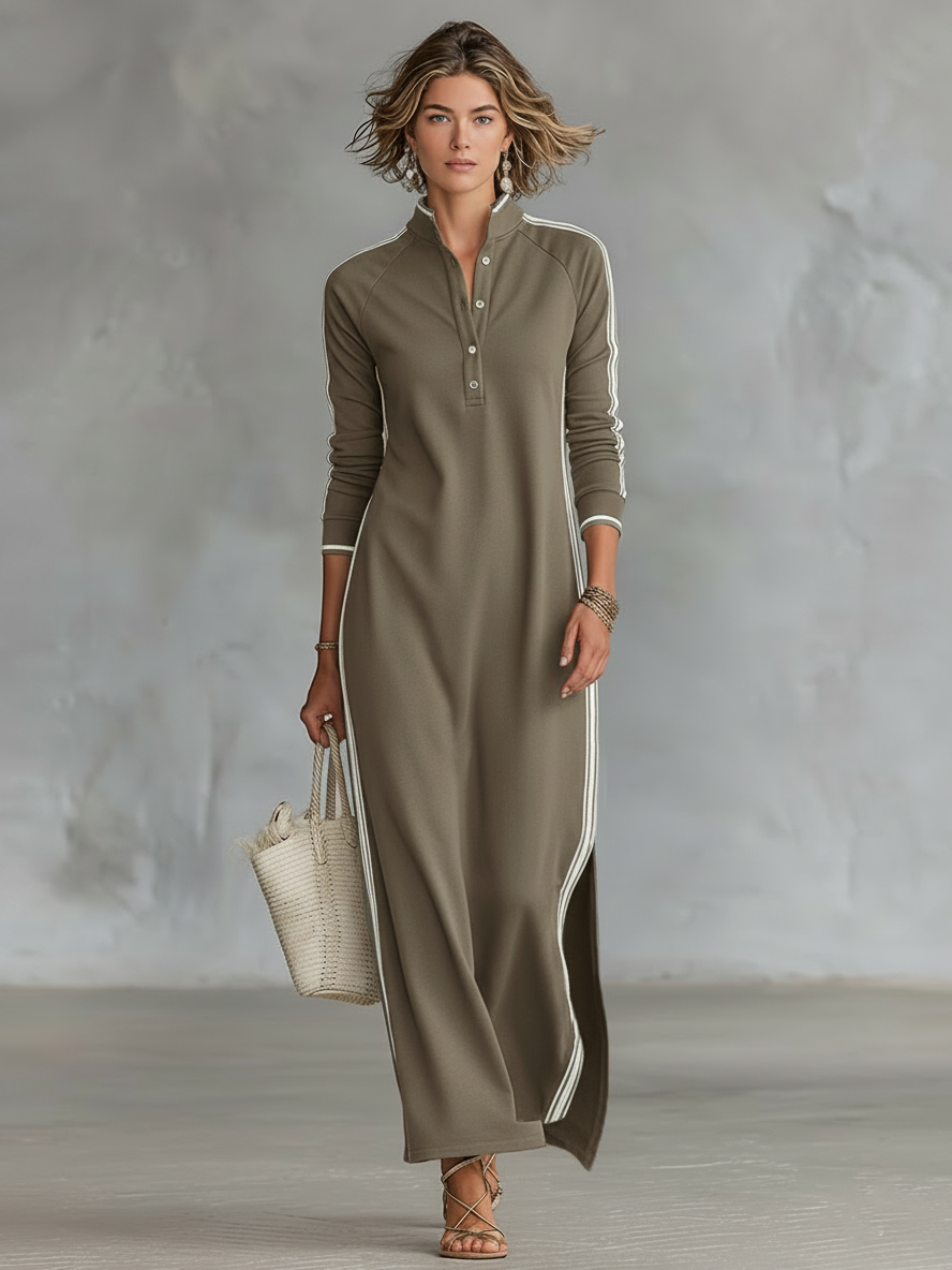 Maxikleid Damen aus Sweatstoff in Khaki