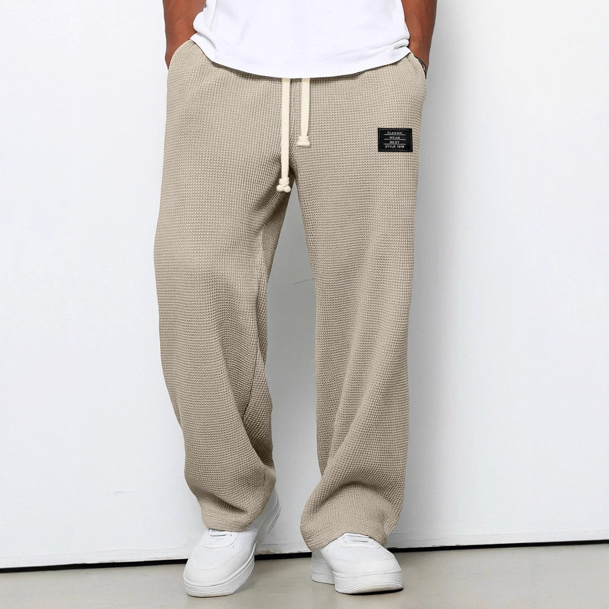 Waffelhose Herren weit in Khaki