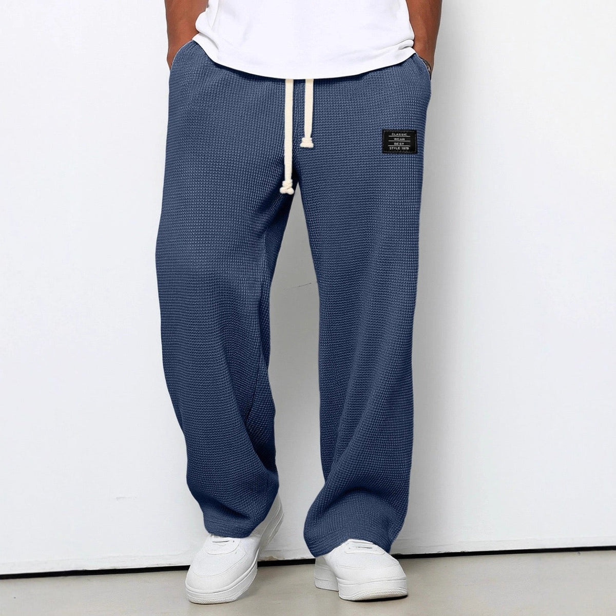 Waffelhose Herren weit in Marineblau