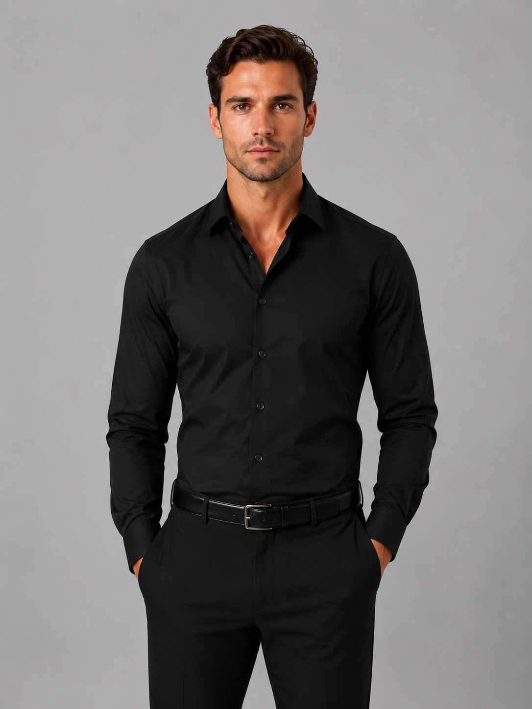 Businesshemd Herren Slim Fit in Schwarz