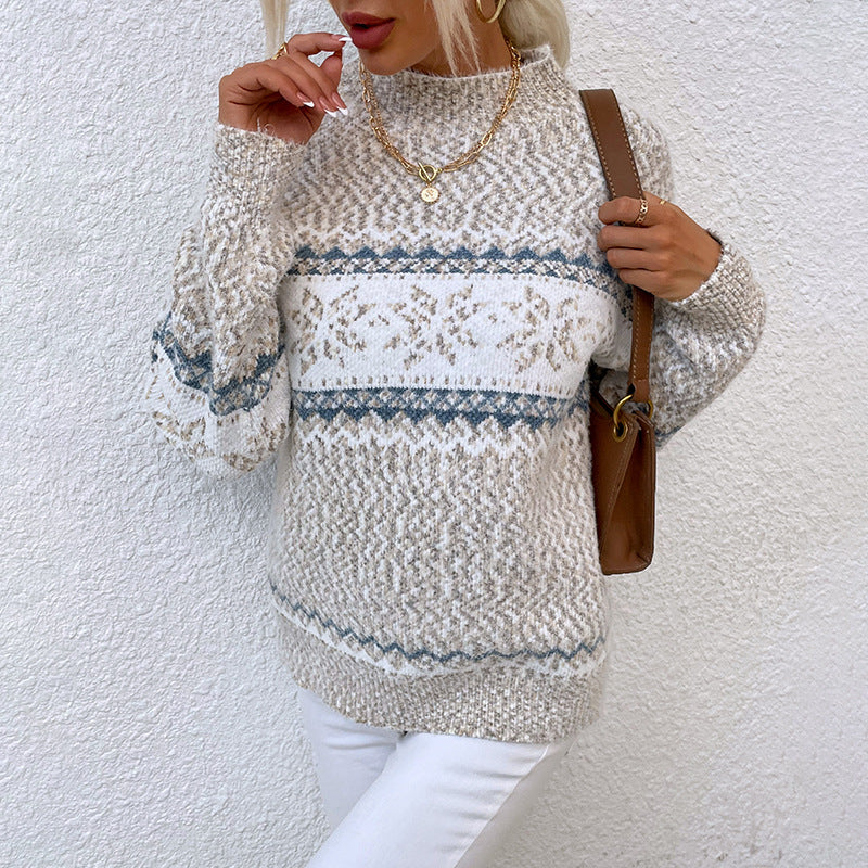 Norweger Pullover Damen mit Schneeflocken – Aprikose