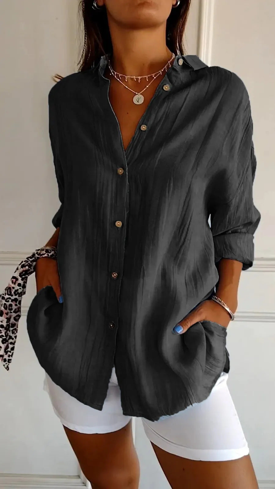 Hemdbluse Damen oversized – Schwarz