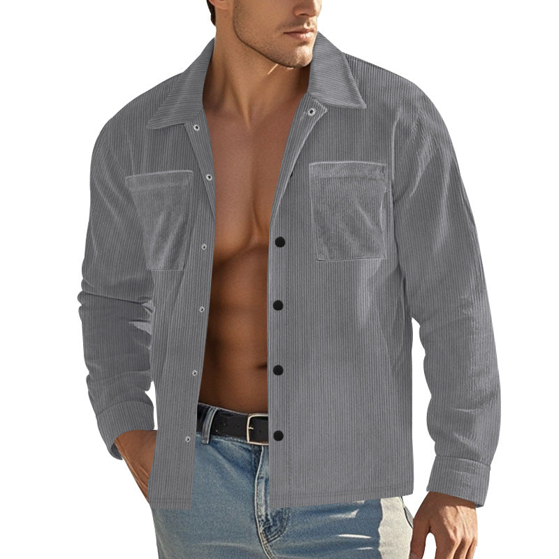 Cordhemd Herren langarm – Grau