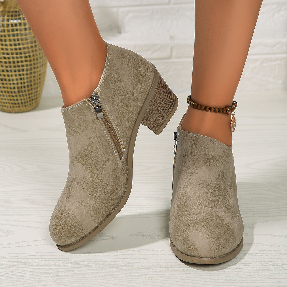 Stiefeletten Damen mit Seitenreißverschluss – Khaki