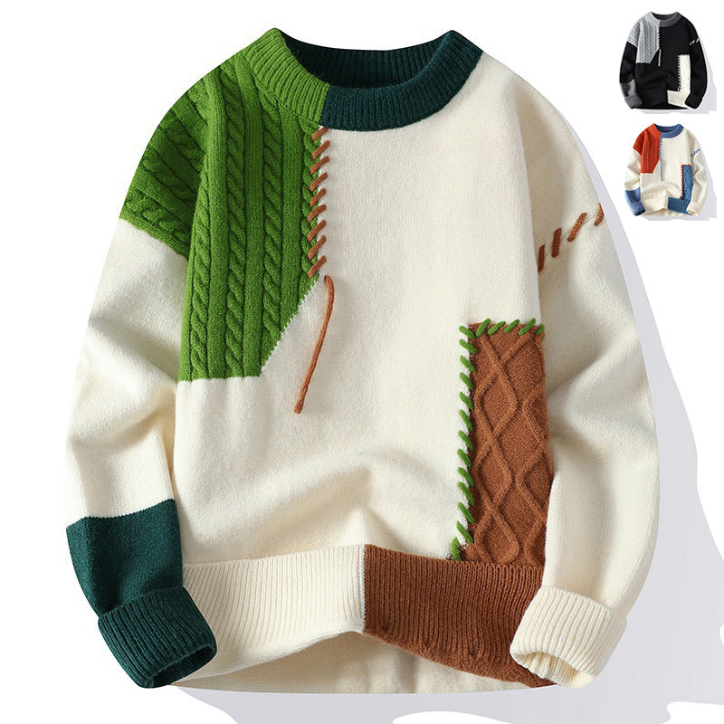 Strickpullover Herren im Patchwork-Design
