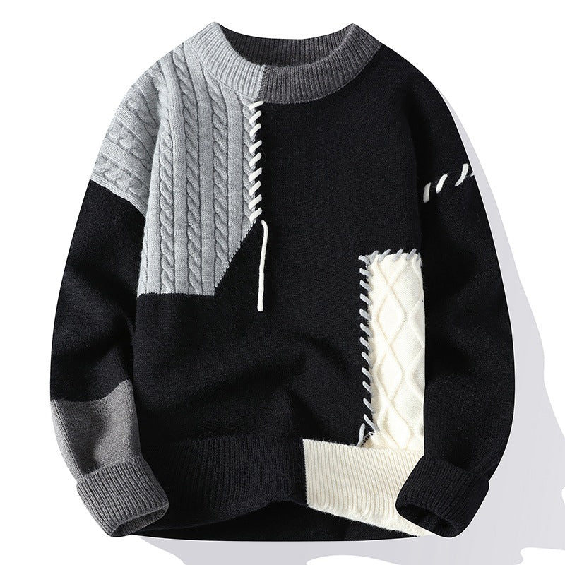 Strickpullover Herren im Patchwork-Design – Grau
