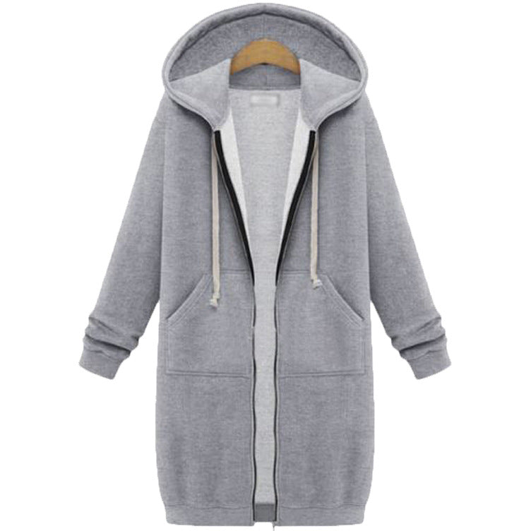 Lange Sweatjacke Damen mit Kapuze – Grau