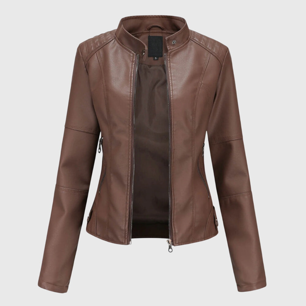 Kunstlederjacke Damen mit Stehkragen – Ansicht 2