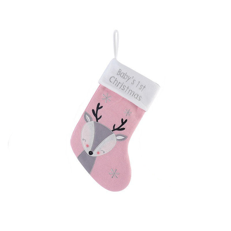 Weihnachtsstrumpf im Skandi-Stil – Rosa mit Rentier