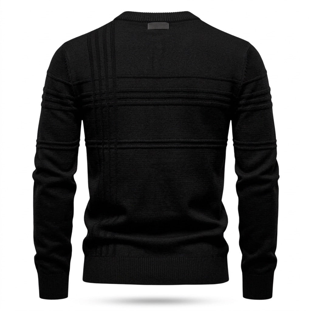 Strickpullover Herren Rundhals – Pullover mit Streifenstruktur – Rückansicht