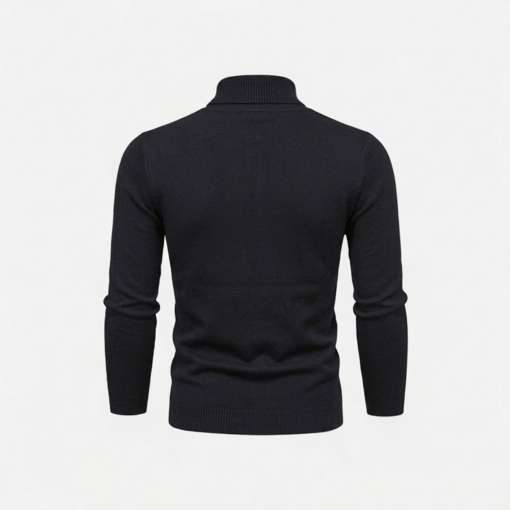 Rollkragenpullover Herren Basic – Leichter Strickpullover Slim – Rückansicht