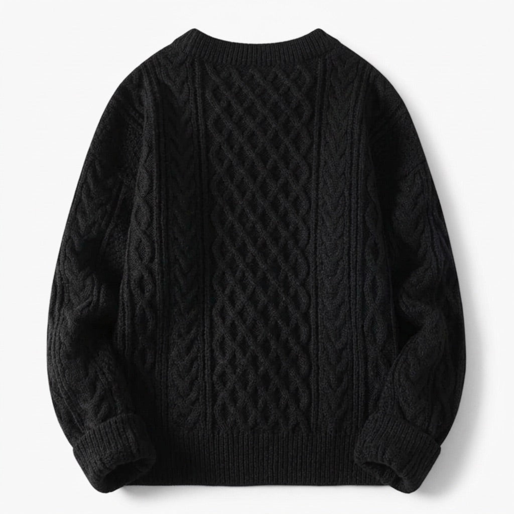 Zopfstrick Pullover Herren Rundhals – Warmer Grobstrick Pullover – Rückansicht
