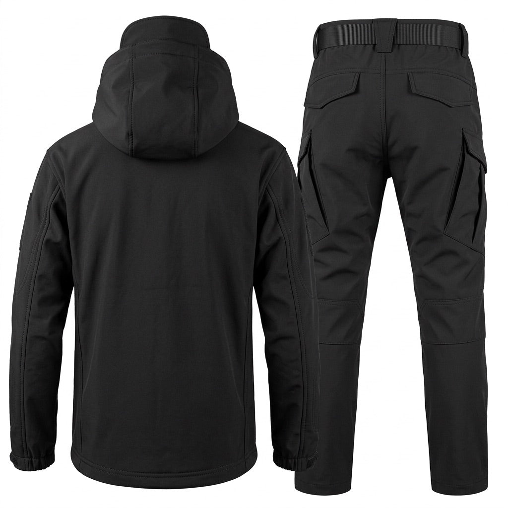 Softshell Set Herren – Funktionsjacke mit Kapuze und Cargohose – Rückansicht