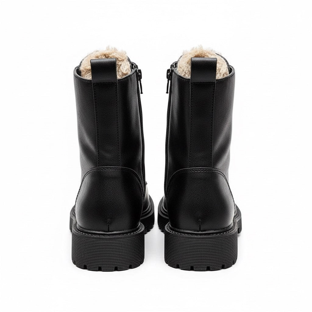 Schnürstiefel Damen gefüttert – Winterboots mit Profilsohle – Rückansicht