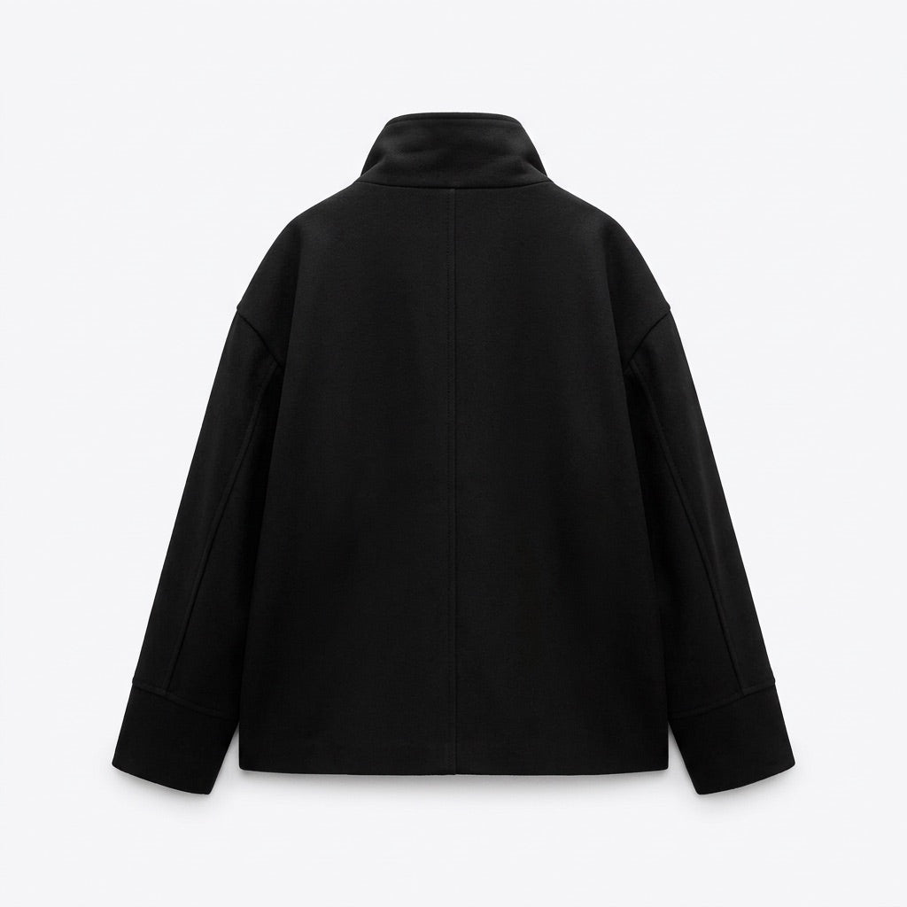 Kurzer Mantel Damen mit Stehkragen – Oversize Kurzjacke – Rückansicht