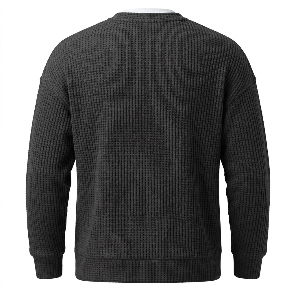 Waffelpullover Herren mit Schlitzausschnitt – Lässiger Pullover – Rückansicht