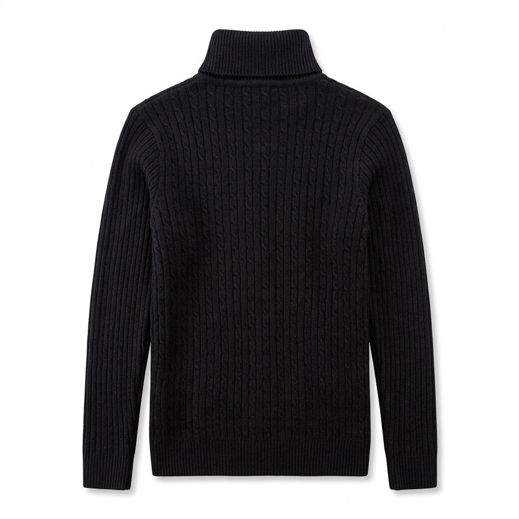 Rollkragenpullover Herren mit Zopfmuster – Warmer Strickpullover – Rückansicht