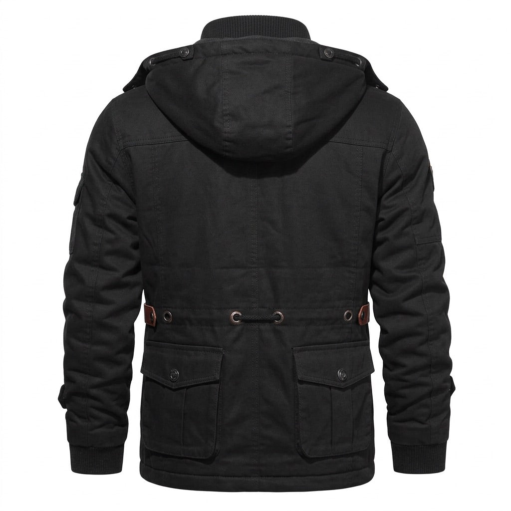 Winterjacke Herren gefüttert mit Kapuze – Field Jacket mit Taschen – Rückansicht