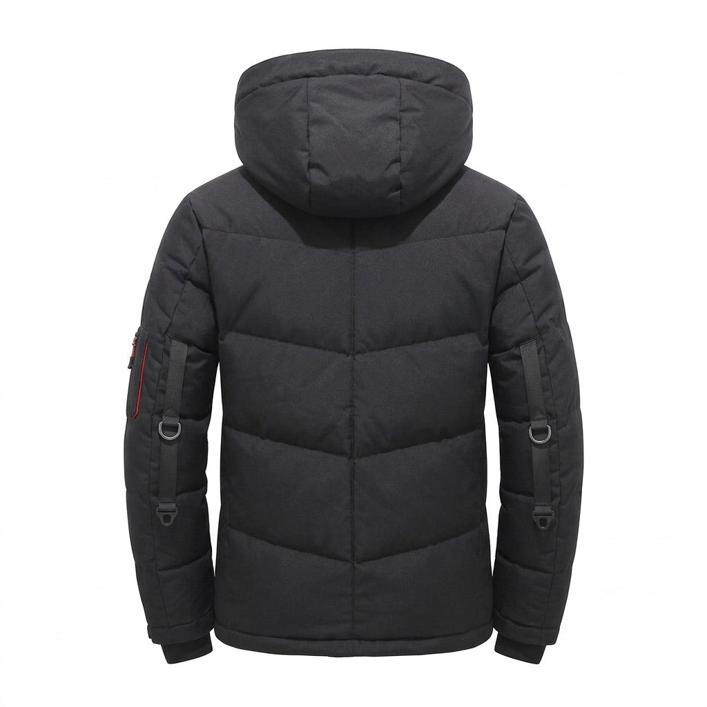 Winterjacke Herren gesteppt mit Kapuze – Warme Pufferjacke – Rückansicht