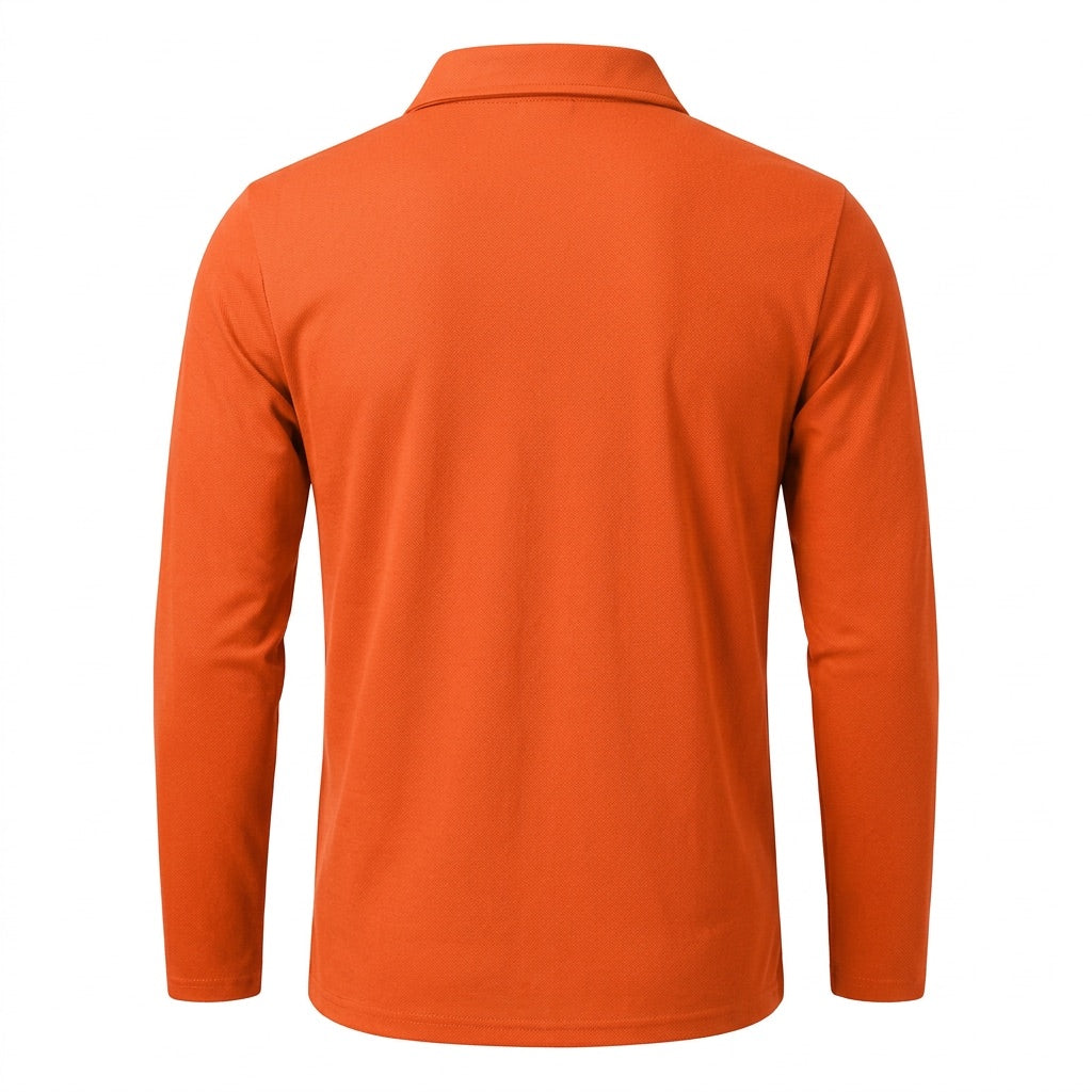 Poloshirt Herren Langarm – mit Karo-Details – Rückansicht