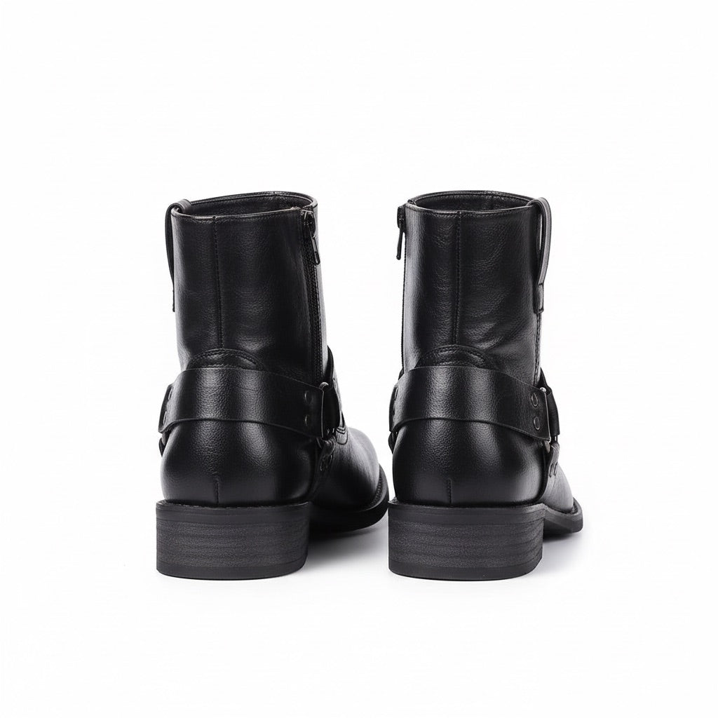 Biker Boots Herren mit Riemen – Vintage Stiefeletten – Rückansicht