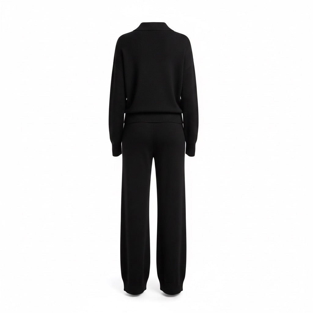 Strickset Damen Pullover und Hose – Zweiteiler mit Polokragen – Rückansicht