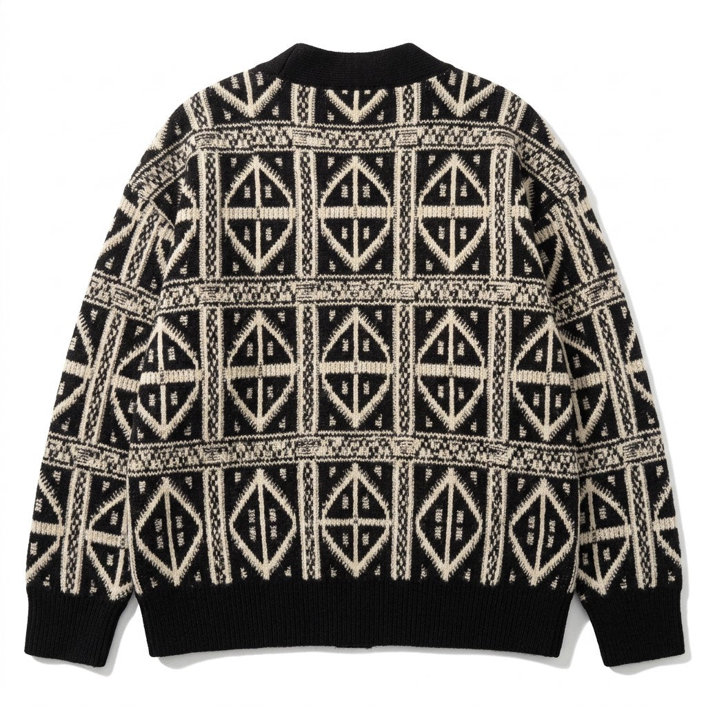 Strickjacke Herren Grobstrick mit Muster – Cardigan mit Knöpfen – Rückansicht
