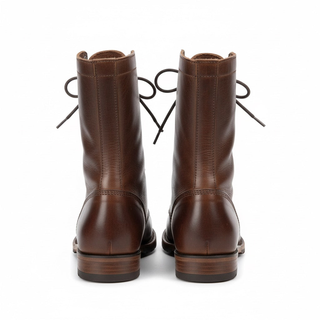 Schnürstiefel Damen Vintage – Hohe Boots mit Profilsohle – Rückansicht