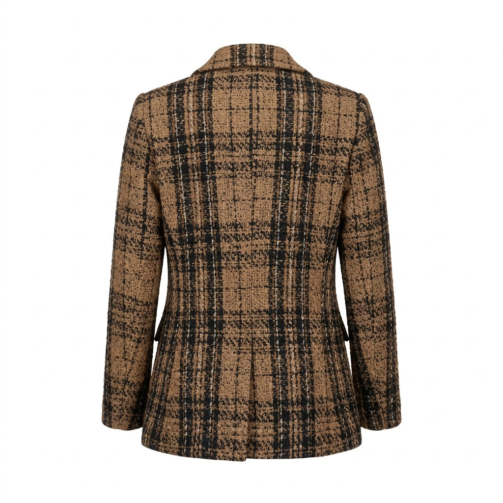 Karierter Blazer Damen – tailliert, zweireihig – Rückansicht