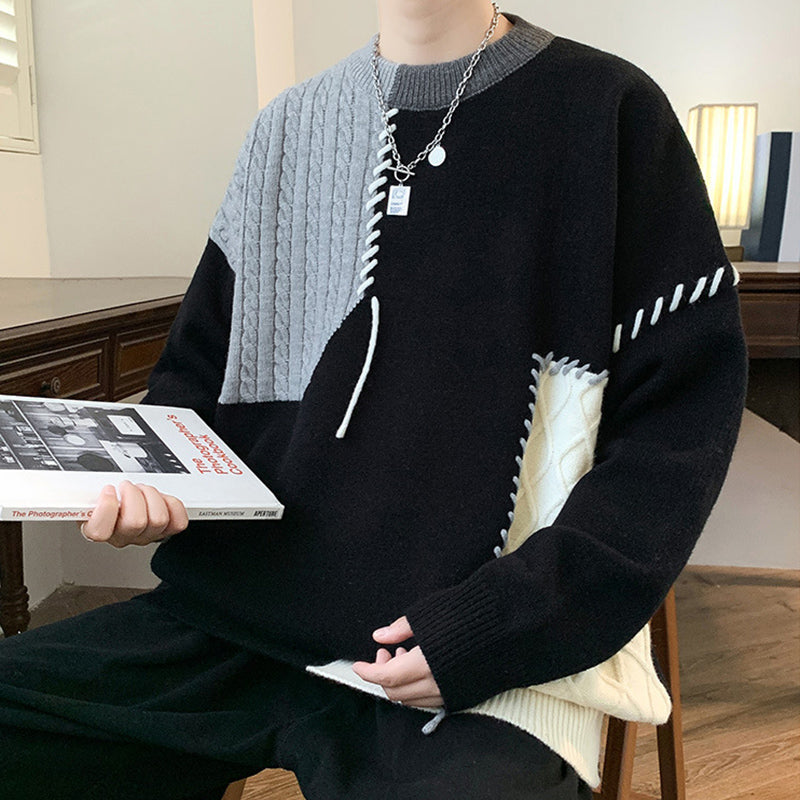 Strickpullover Herren im Patchwork-Design