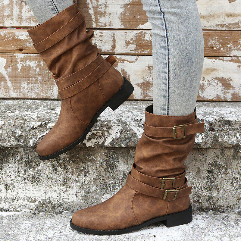Stiefel Damen mit Schnallen – Braun