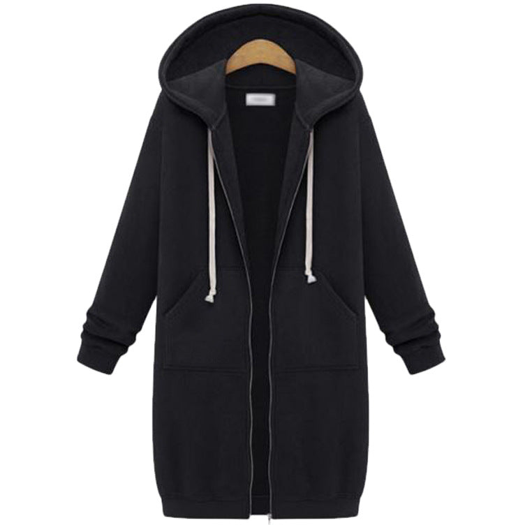 Lange Sweatjacke Damen mit Kapuze – Schwarz