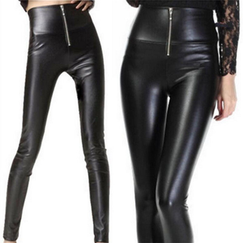 Kunstleder Leggings Damen mit Reißverschluss