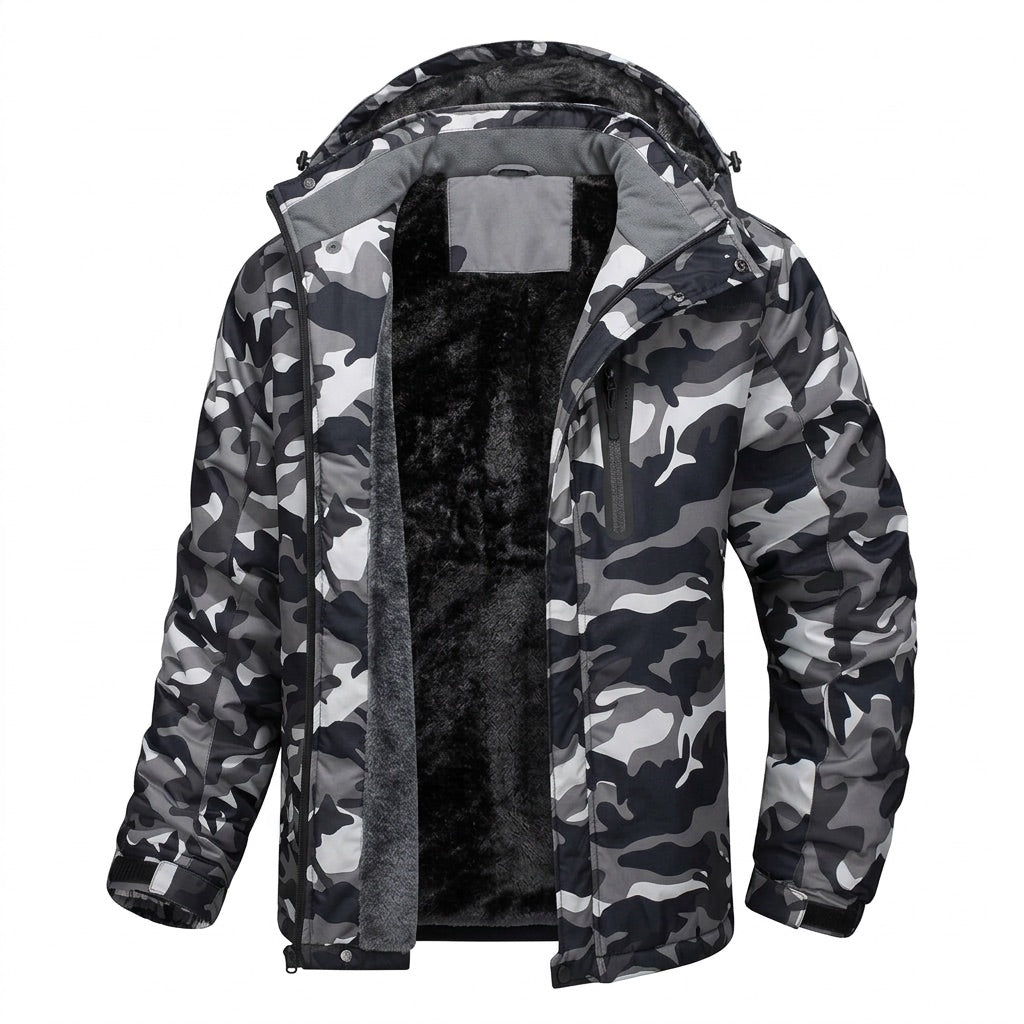 Winterjacke Herren mit Fleecefutter und Kapuze – Outdoor Parka – Armeegrün – Vorderansicht