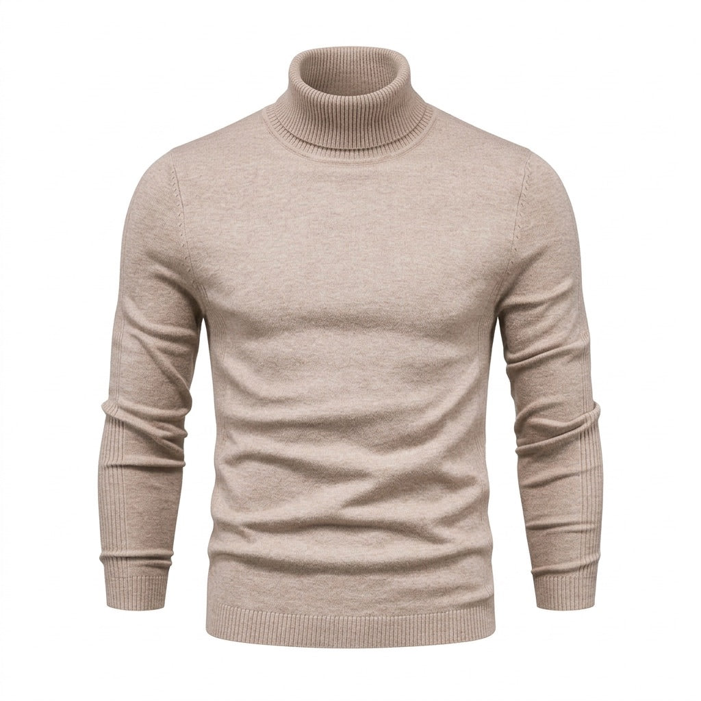 Rollkragenpullover Herren Slim Fit – Feinstrick in vielen Farben – Beige – Vorderansicht