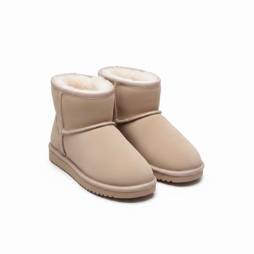 Winterstiefel Damen gefüttert – Kurze Boots mit Plüschfutter – Beige – Vorderansicht