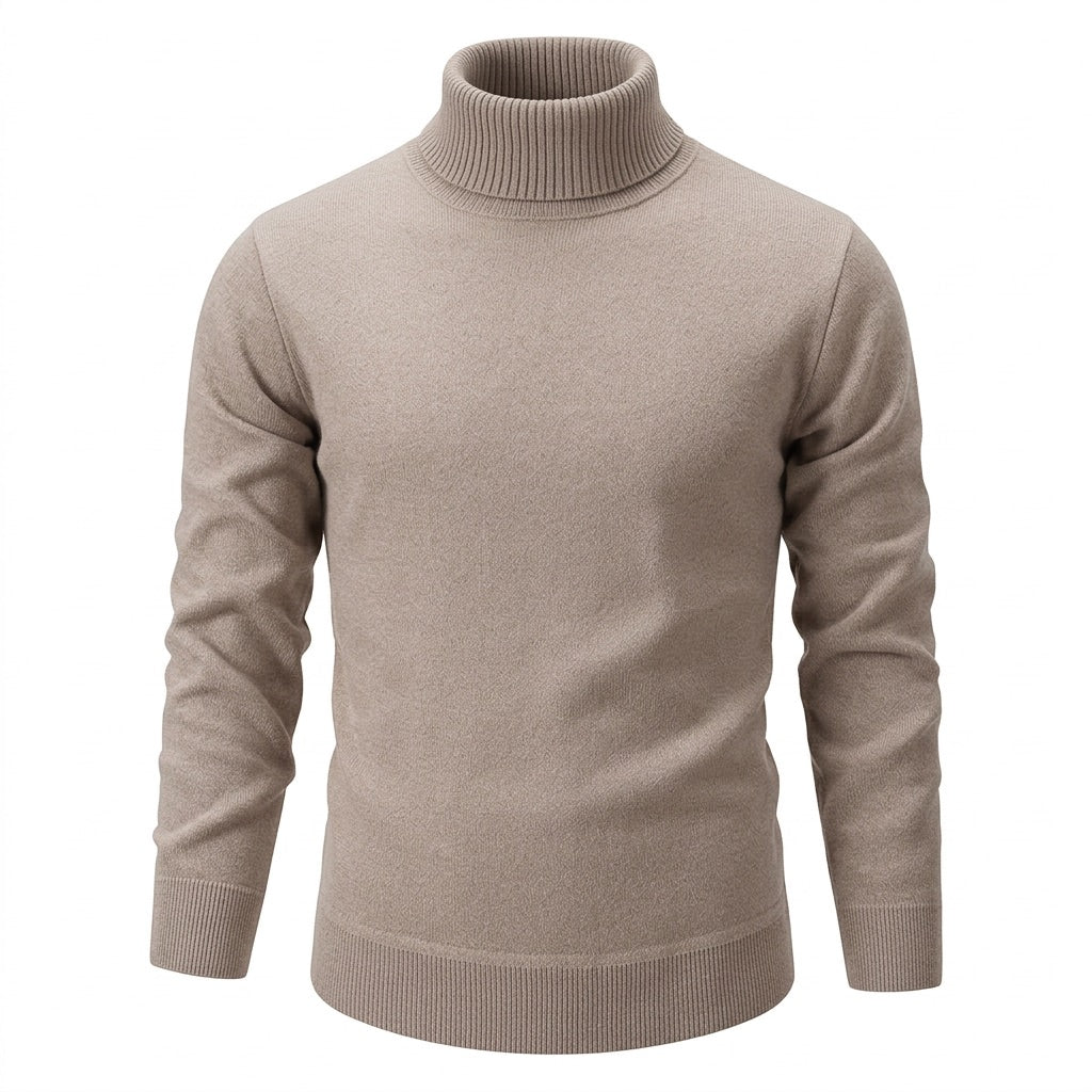 Rollkragenpullover Herren Regular Fit – Klassischer Strickpullover – Beige – Vorderansicht