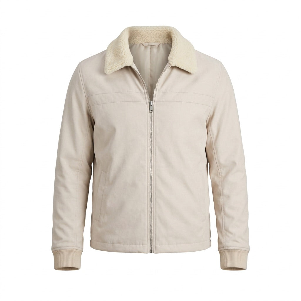 Herren Winterjacke mit Fleecekragen – Beige – Vorderansicht