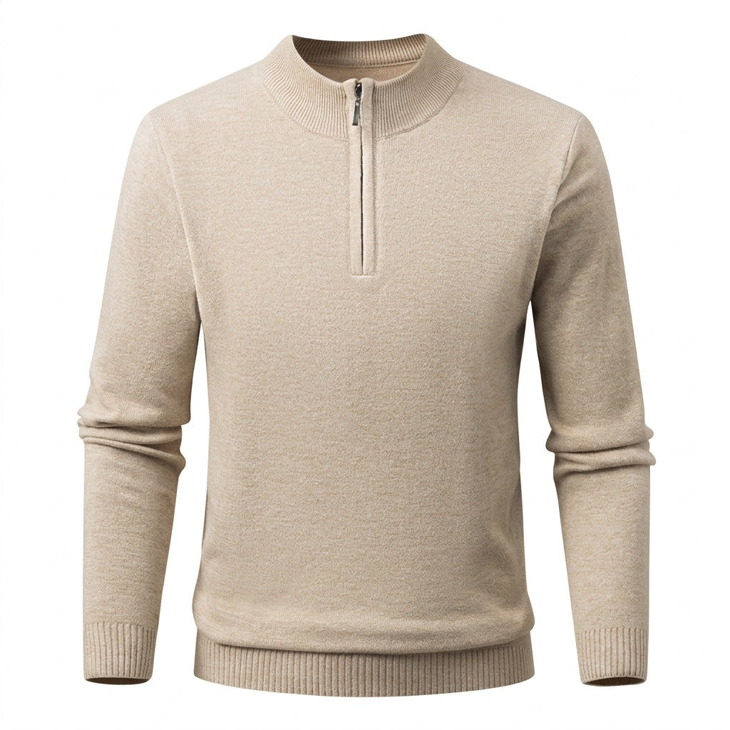 Troyer Pullover Herren – Strick mit Reißverschluss – Beige – Vorderansicht