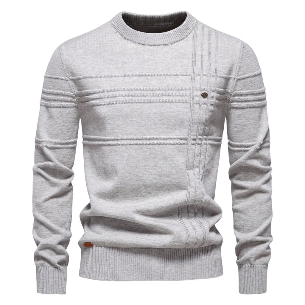 Strickpullover Herren Rundhals – Pullover mit Streifenstruktur – Weiß – Vorderansicht