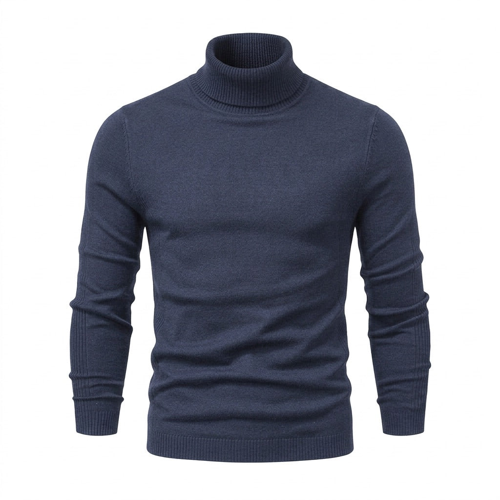 Rollkragenpullover Herren Slim Fit – Feinstrick in vielen Farben – Blau – Vorderansicht
