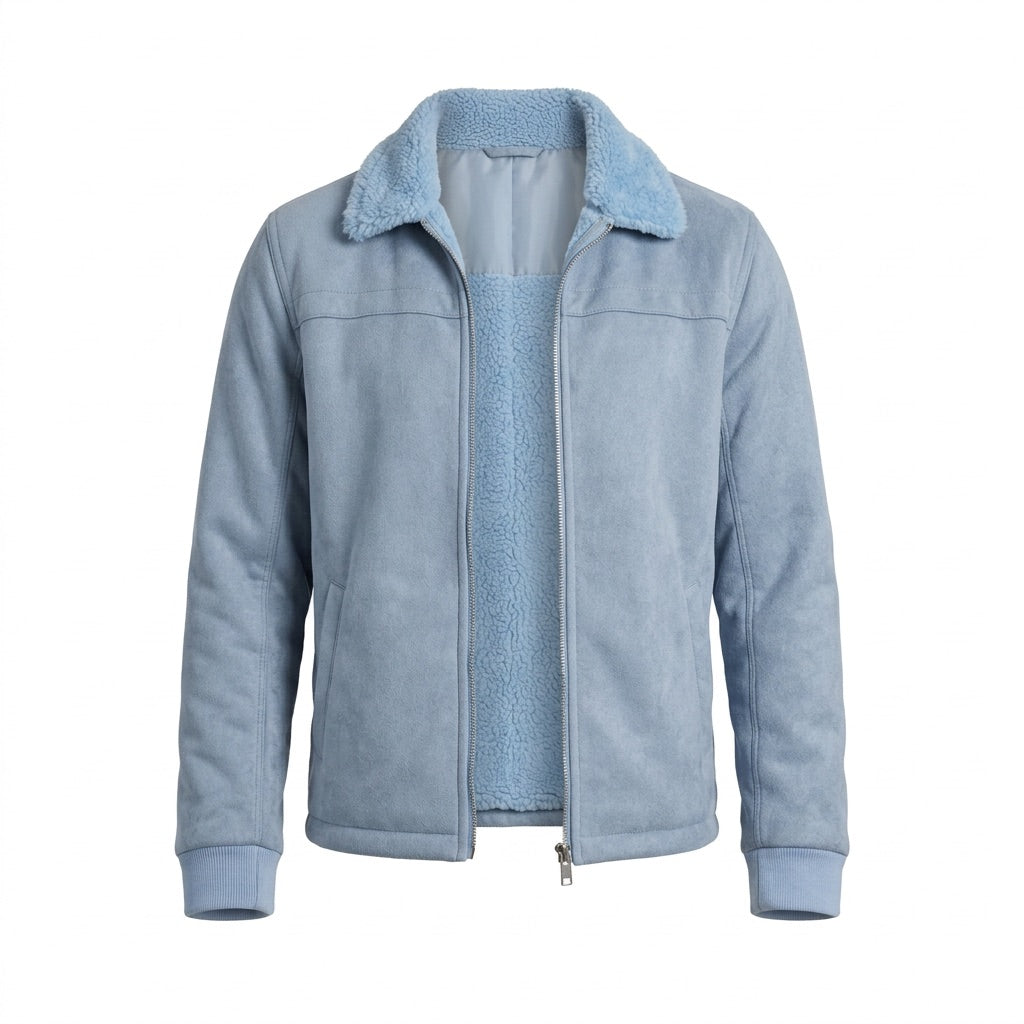 Herren Winterjacke mit Fleecekragen – Blau – Vorderansicht