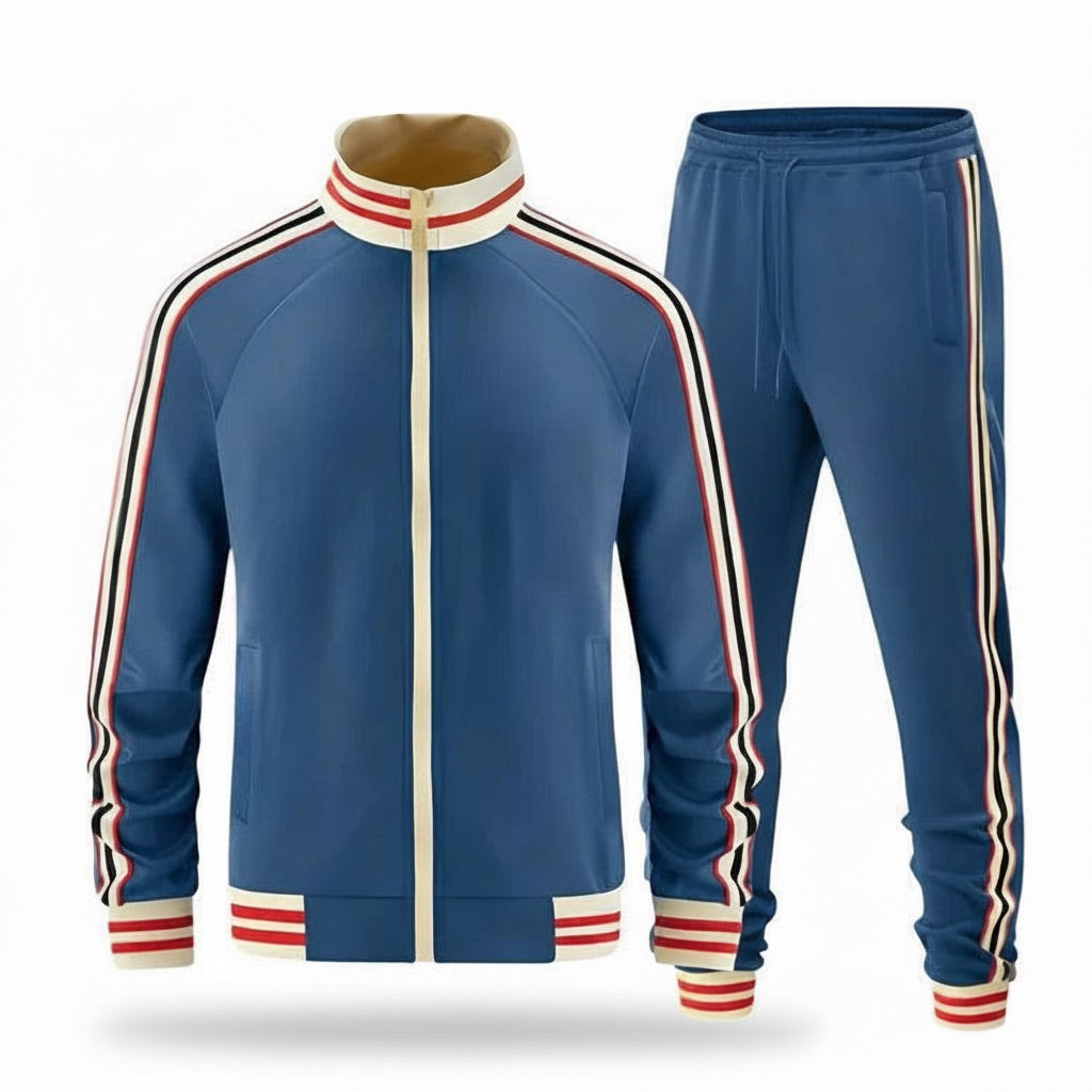 Herren Trainingsanzug Set mit Reißverschluss – Blau – Vorderansicht