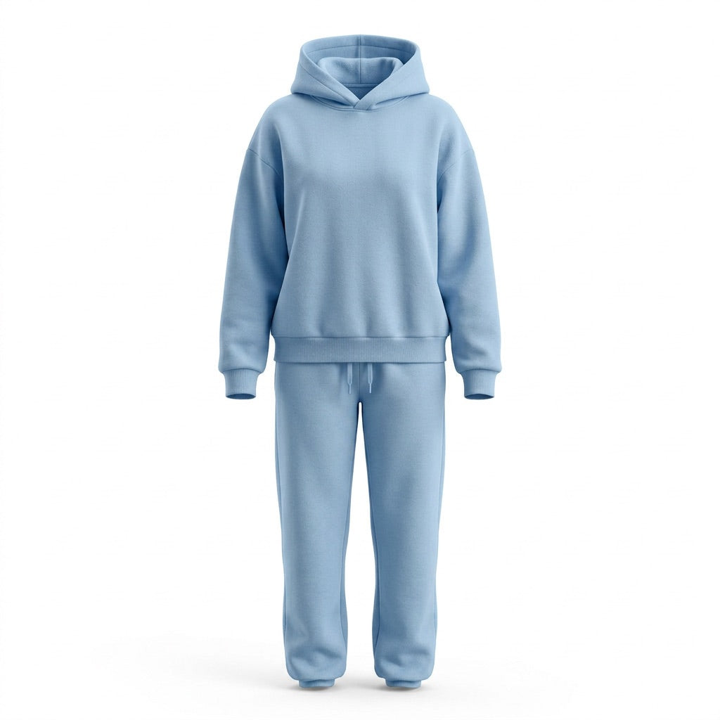 Hausanzug Damen Oversize – Hoodie und Hose als Zweiteiler – Blau – Vorderansicht