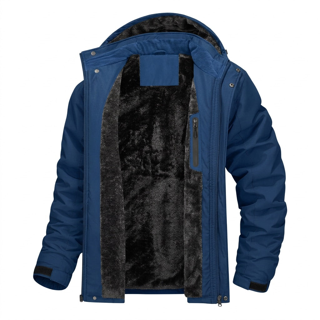 Winterjacke Herren mit Fleecefutter und Kapuze – Outdoor Parka – Dunkelblau – Vorderansicht
