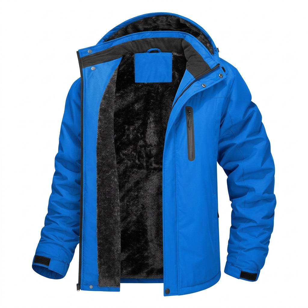 Winterjacke Herren mit Fleecefutter und Kapuze – Outdoor Parka – Blau – Vorderansicht