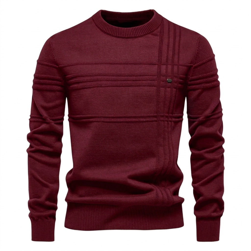Strickpullover Herren Rundhals – Pullover mit Streifenstruktur – Bordeaux – Vorderansicht