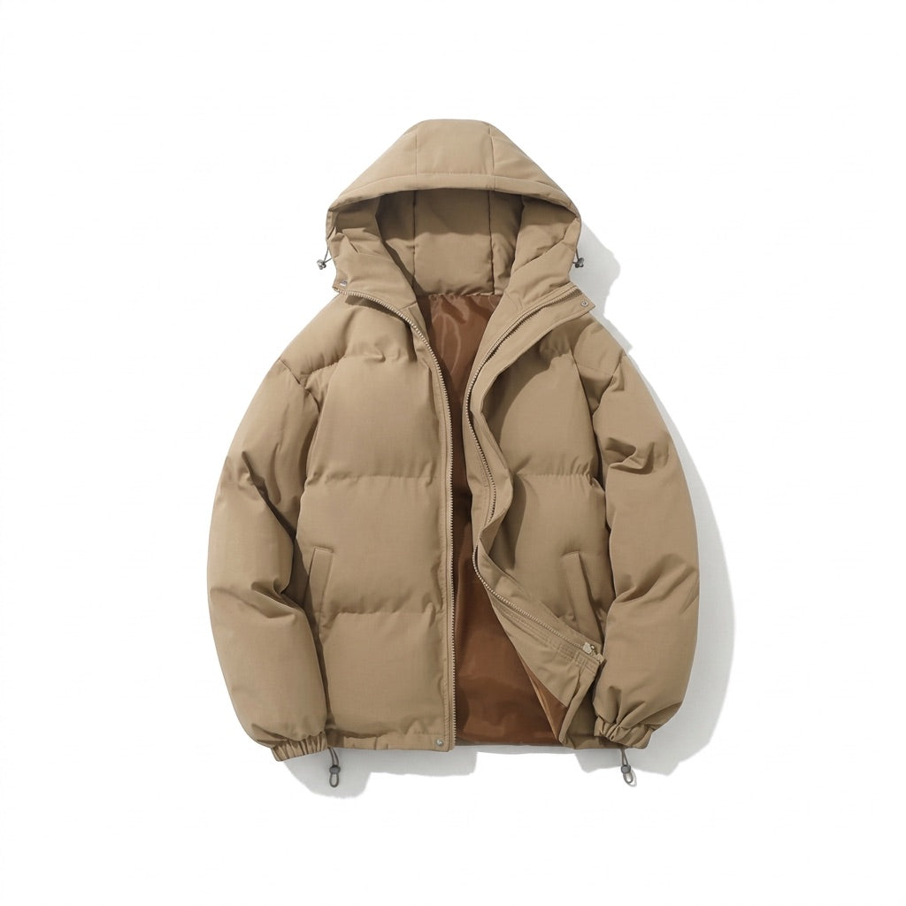 Pufferjacke Herren mit Kapuze – Gesteppte Winterjacke – Braun – Vorderansicht