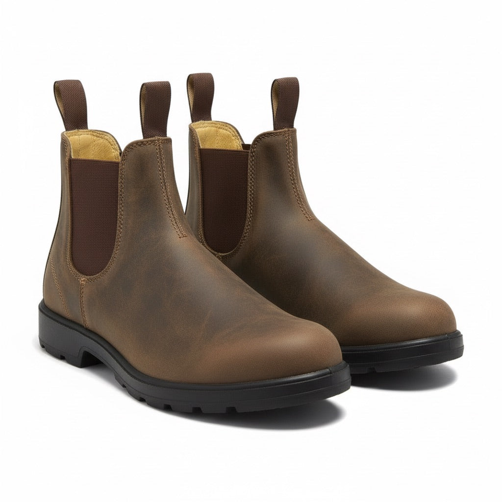 Chelsea Boots Herren gefüttert – Winterstiefeletten mit Profilsohle – Braun – Vorderansicht