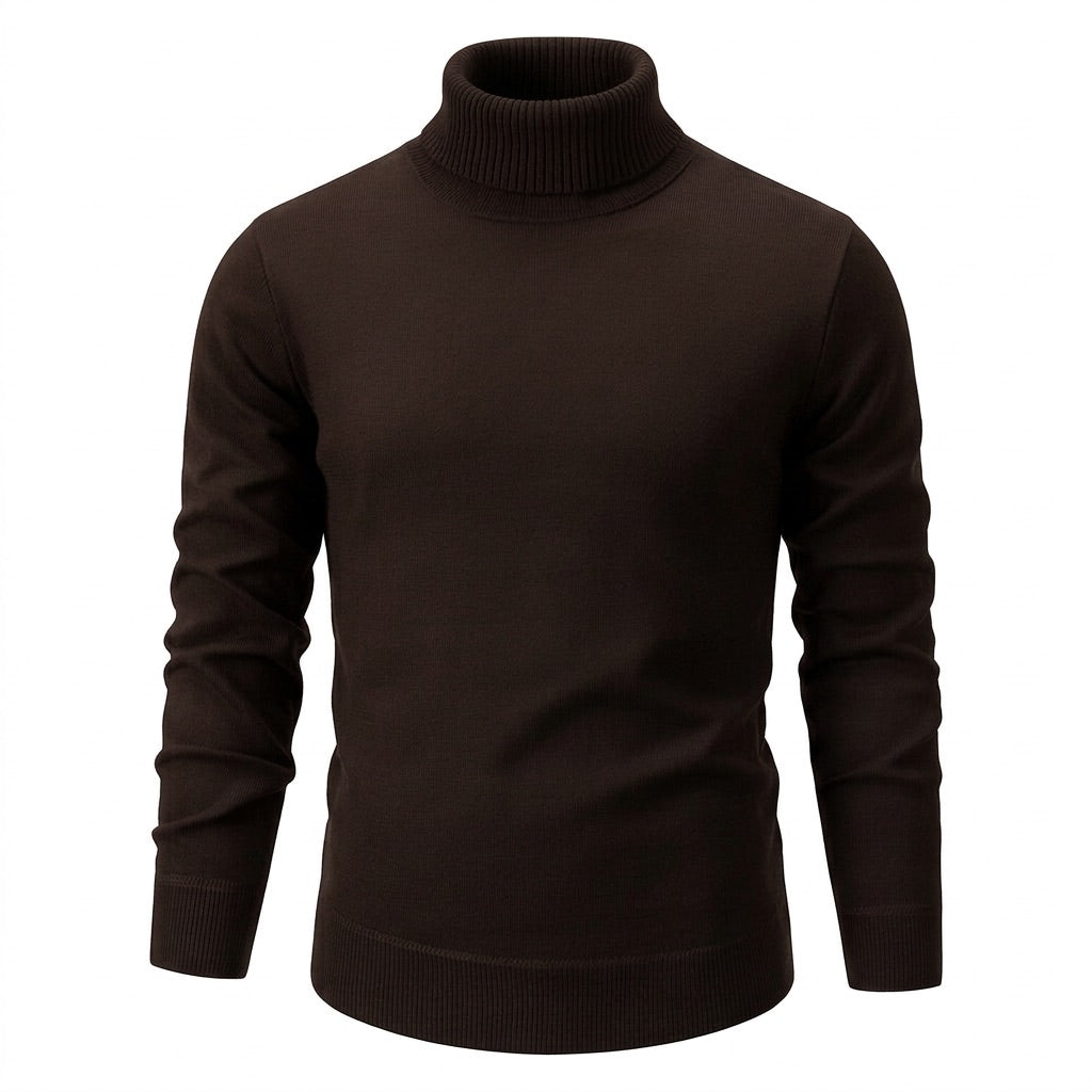 Rollkragenpullover Herren Regular Fit – Klassischer Strickpullover – Braun – Vorderansicht